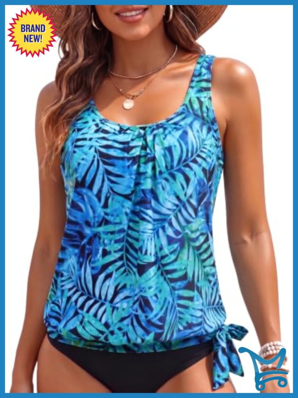 Womens Blouson Tankini Swim Top Loose Fit Strappy Bathing Suit